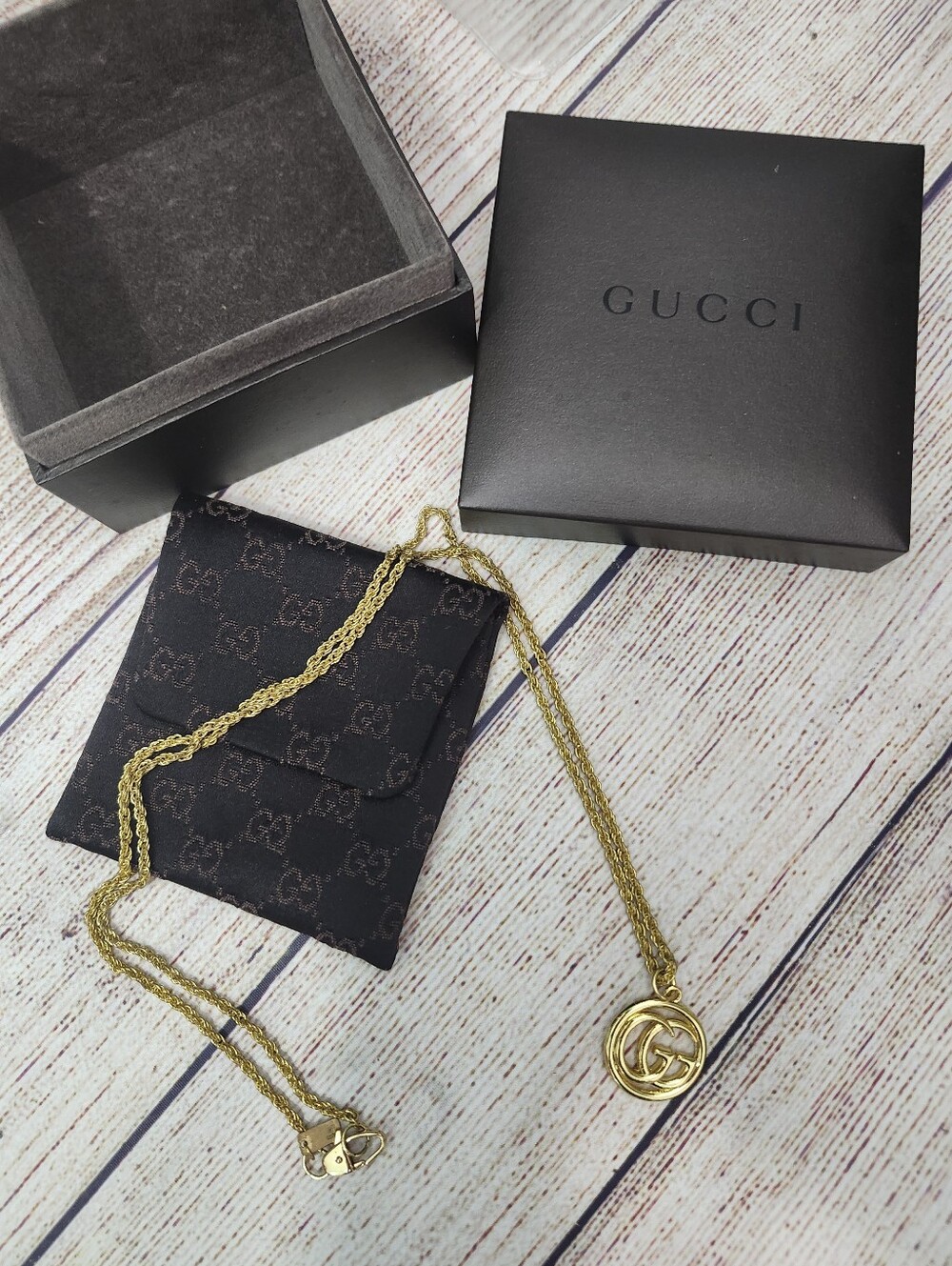 Vintage Gucci Gold Double G Medallion Necklace